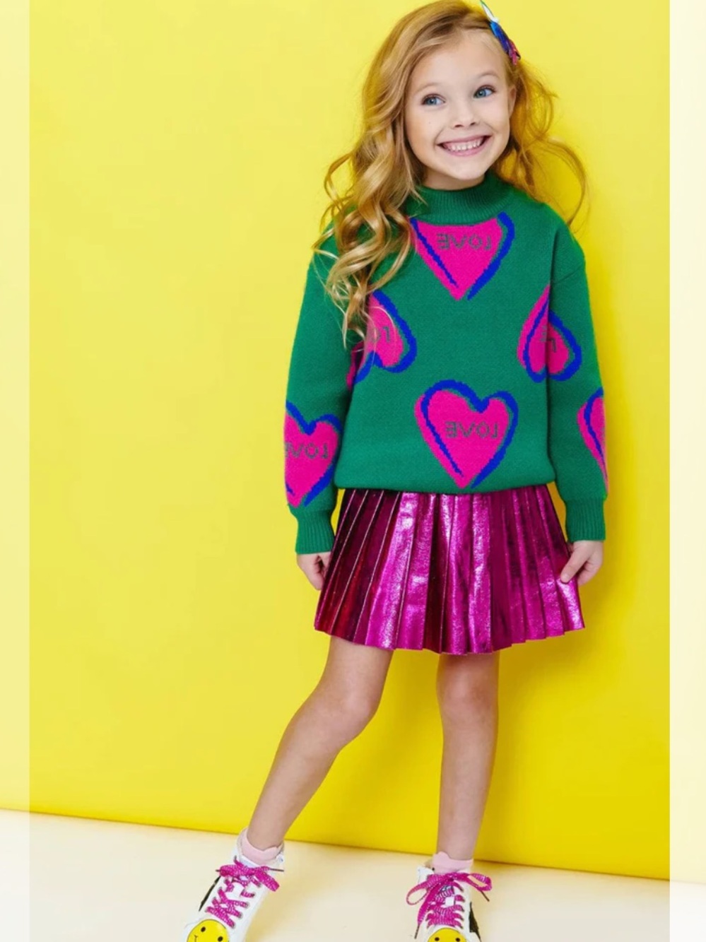 Lola + The Boys I Love You Green and Pink Sweater Size 7/8